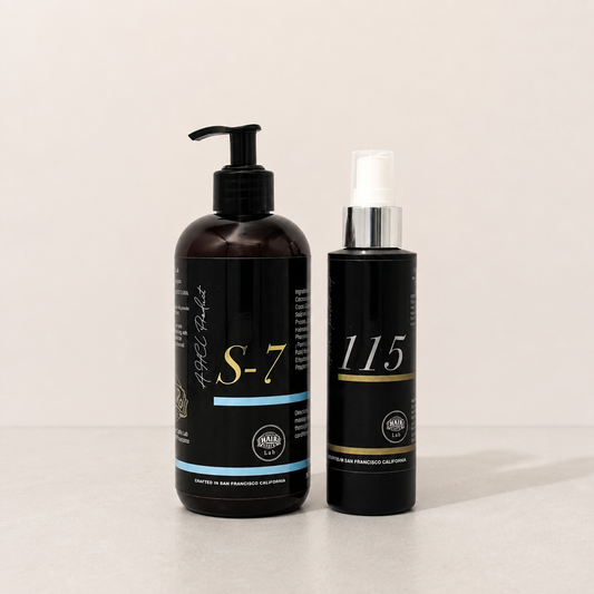 Hair Caffe Lab 2-Step Routine Set: S-7 Daily Shampoo 16 fl oz beside the No.115 leave-in treatment mist, 4 fl oz