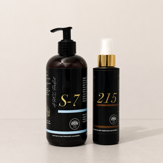 Hair Caffe Lab 2-Step Routine Set: S-7 Daily Shampoo 16 fl oz beside the No.215 leave-in treatment mist, 4 fl oz